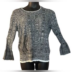Lane Bryant Sweater long bell sleeve wrist Chic Black White Knit work 14/16